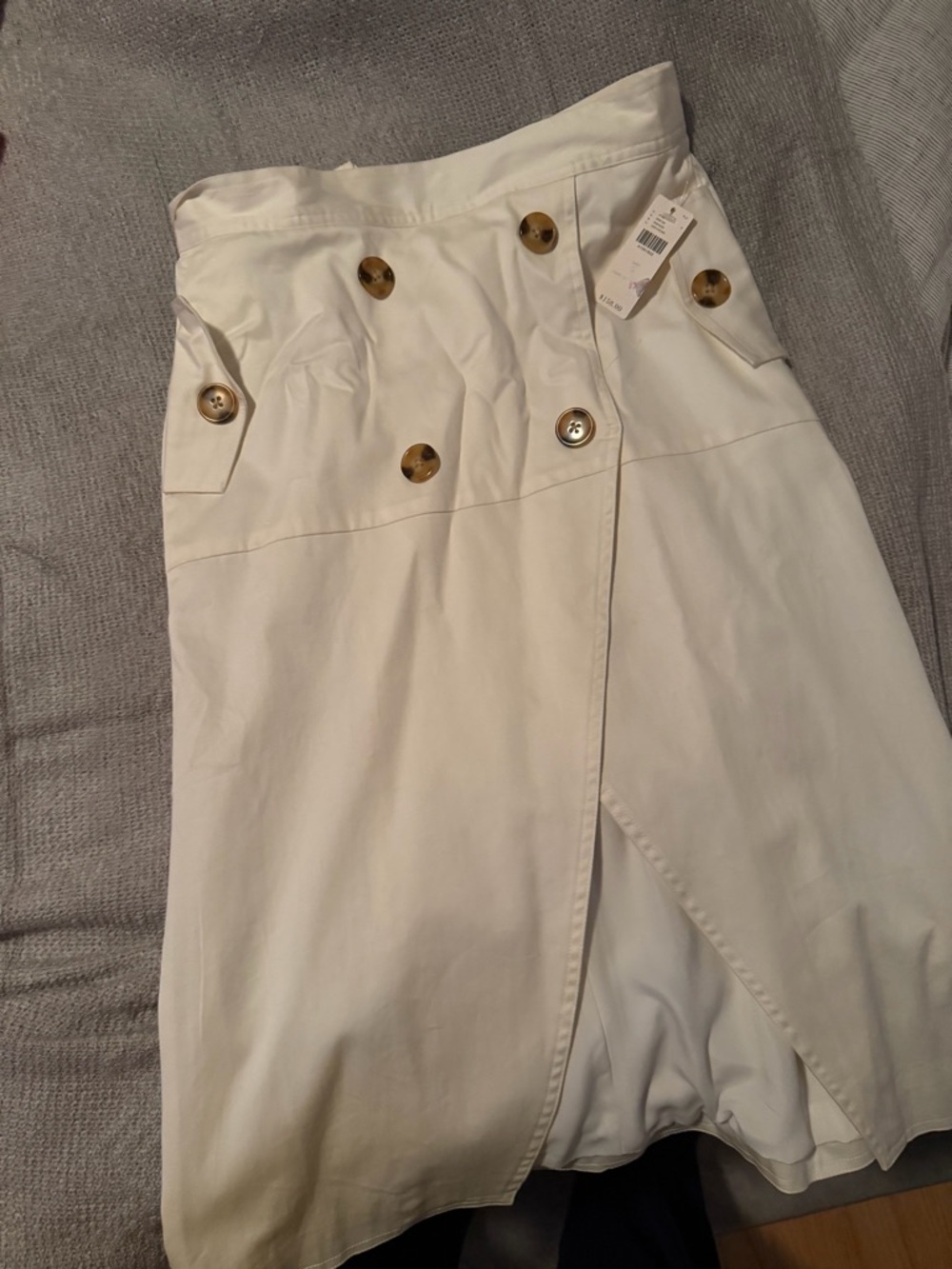 High-Waist Button Front Midi Skirt in Cream nWT
